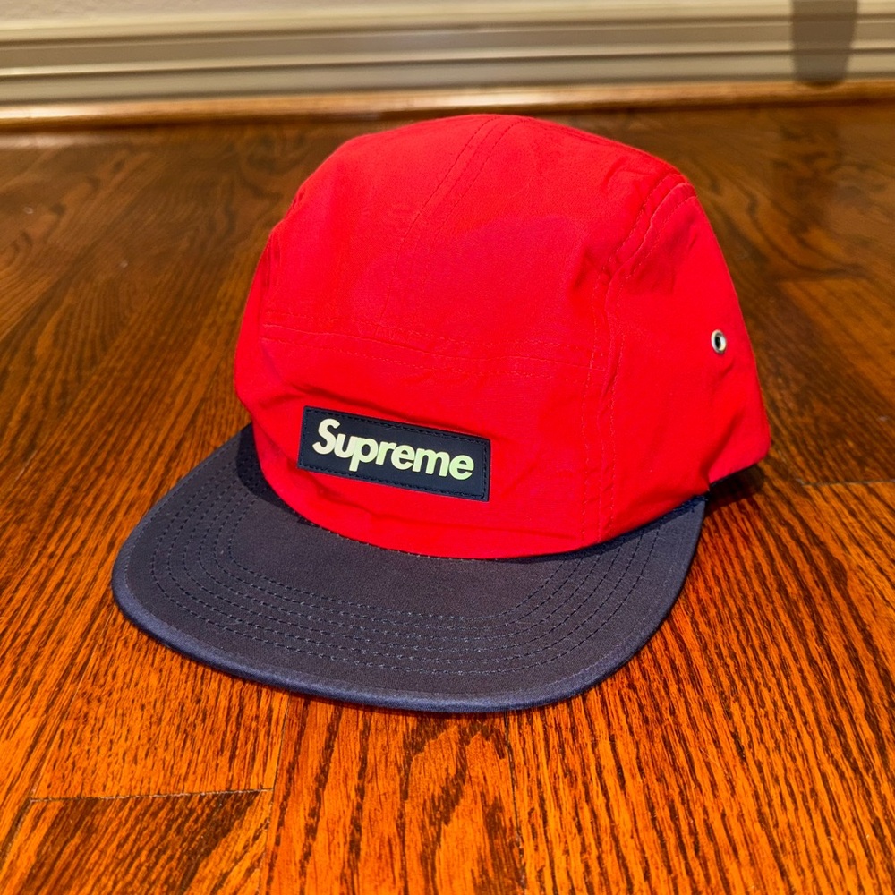 SUPREME TRI-COLOR RUBBER LOGO CAMP CAP in RED BLACK FW2013